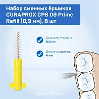 Сменные ёршики CURAPROX CPS 09 Prime Refill (0,9 мм), 8 шт