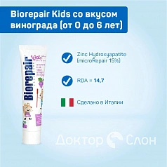 Зубная паста Biorepair Kids со вкусом винограда (от 0 до 6 лет), 50 мл